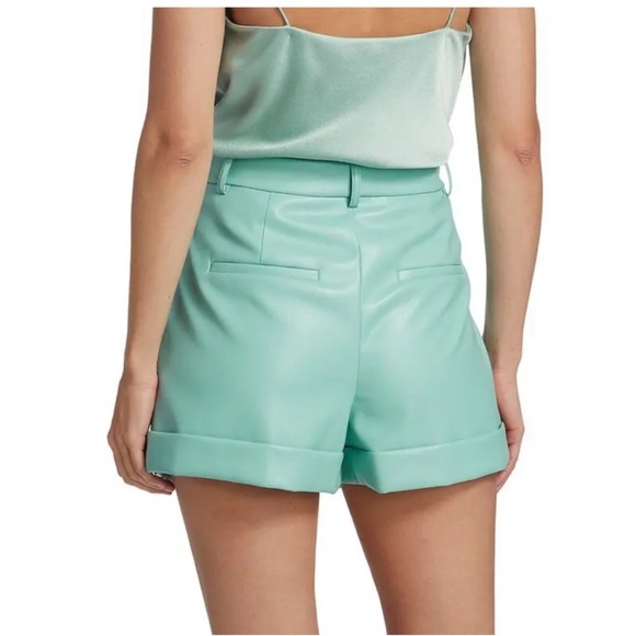 Alice + Olivia Mint Faux Leather High-Waist Mini Cuffed  Shorts - Picture 2 of 15